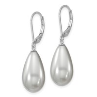 Majestik Sterling Silver Rhodium-plated 10x 18mm Teardrop Grey Imitation Shell Pearl Leverback Dangle Earrings view 2