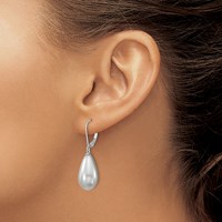 Majestik Sterling Silver Rhodium-plated 10x 18mm Teardrop Grey Imitation Shell Pearl Leverback Dangle Earrings view 3