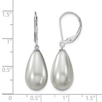 Majestik Sterling Silver Rhodium-plated 10x 18mm Teardrop Grey Imitation Shell Pearl Leverback Dangle Earrings view 4