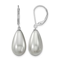 Majestik Sterling Silver Rhodium-plated 10x 18mm Teardrop Grey Imitation Shell Pearl Leverback Dangle Earrings view 1