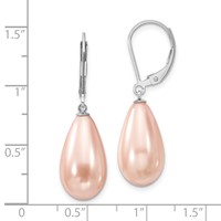Majestik Sterling Silver Rhodium-plated 10x 18mm Teardrop Pink Imitation Shell Pearl Leverback Dangle Earrings view 4