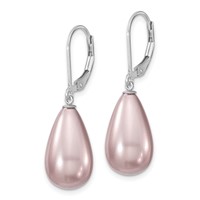 Majestik Sterling Silver Rhodium-plated 10x 18mm Teardrop Purple Imitation Shell Pearl Leverback Dangle Earrings view 2