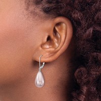 Majestik Sterling Silver Rhodium-plated 10x 18mm Teardrop Purple Imitation Shell Pearl Leverback Dangle Earrings view 3