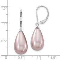 Majestik Sterling Silver Rhodium-plated 10x 18mm Teardrop Purple Imitation Shell Pearl Leverback Dangle Earrings view 4