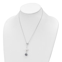 Sterling Silver Rhodium-plated 10-11mm White and Grey Imitation Shell Pearl CZ Y-Drop Spring Ring Clasp Necklace, 18" view 4