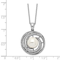 Sterling Silver Majestik Rh-plated 10-11mm Imitat Shell Pearl CZ Necklace view 2