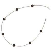 Sterling Silver Majestik 10-11mm Black Shell Bead 7 Station Necklace view 2