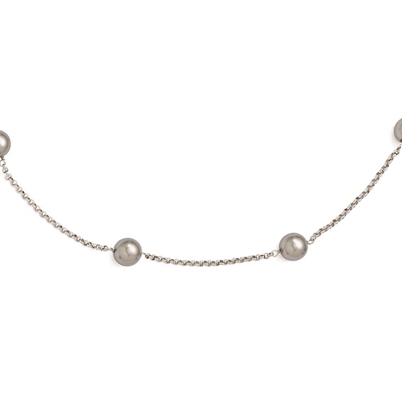 Sterling Silver Majestik 10-11mm Grey Shell Bead 7 Station Necklace