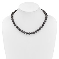 Sterling Silver Rhodium-plated 10-11mm Black Imitation Shell Pearl Hand-knotted Necklace, 18" view 4