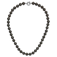 Sterling Silver Rhodium-plated 10-11mm Black Imitation Shell Pearl Hand-knotted Necklace, 18" view 5