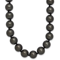 Sterling Silver Rhodium-plated 10-11mm Black Imitation Shell Pearl Hand-knotted Necklace, 18" view 1