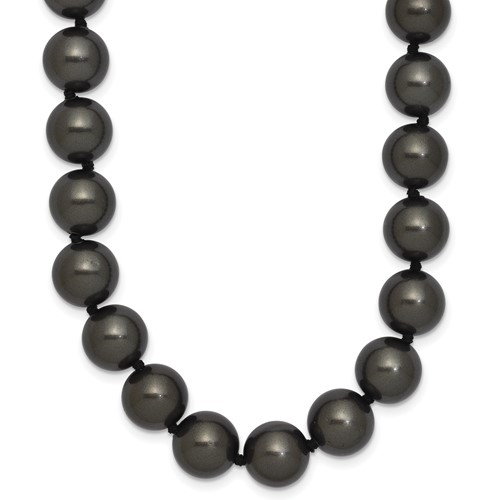 Sterling Silver Rhodium-plated 10-11mm Black Imitation Shell Pearl Hand-knotted Necklace, 18"