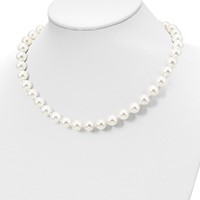Sterling Silver Rhodium-plated 10-11mm White Shell Pearl Hand-knotted Necklace, 18" view 4