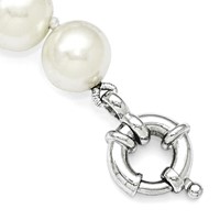 Sterling Silver Rhodium-plated 10-11mm White Shell Pearl Hand-knotted Necklace, 18" view 5