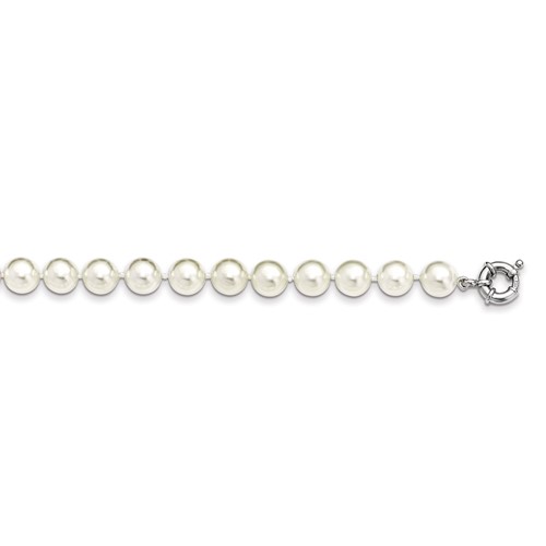 Sterling Silver Rhodium-plated 10-11mm White Shell Pearl Hand-knotted Necklace, 18"