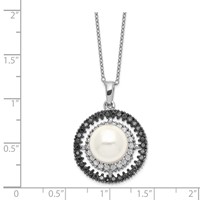 Sterling Silver Majestik Rhod-plated 10-11mm Shell Blk Wht CZ Necklace view 2