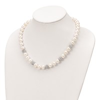 Majestik Sterling Silver Rhodium-plated 10-11mm White Imitation Shell Pearl Crystal Hand-knotted Necklace view 2