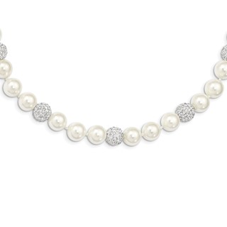 Majestik Sterling Silver Rhodium-plated 10-11mm White Imitation Shell Pearl Crystal Hand-knotted Necklace