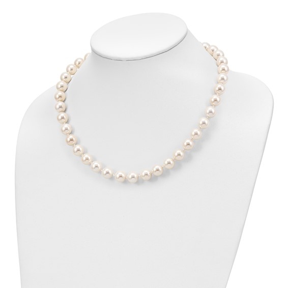 Majestik Sterling Silver Rhodium-plated 12-13 White Imitation Shell Pearl Hand-knotted CZ Fancy Clasp Necklace
