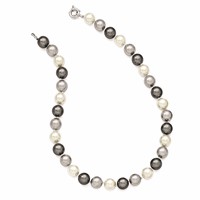 Sterling Silver Rhodium-plated 12-13mm Multi-color Imitation Shell Pearl Hand-knotted Necklace, 18" view 2