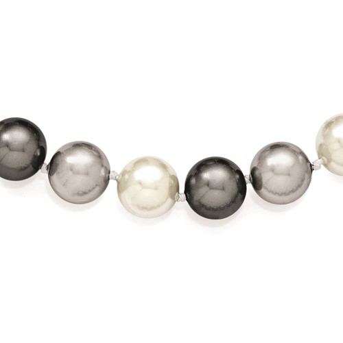 Sterling Silver Rhodium-plated 12-13mm Multi-color Imitation Shell Pearl Hand-knotted Necklace, 18"