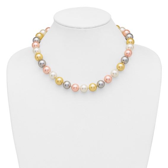 Majestik Sterling Silver Rhodium-plated 12-13mm Multi-Color Imitation Shell Pearl Hand-knotted Necklace