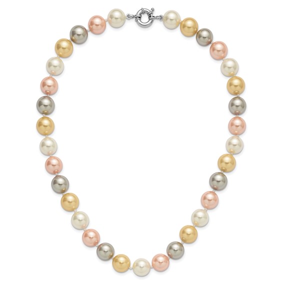 Majestik Sterling Silver Rhodium-plated 12-13mm Multi-Color Imitation Shell Pearl Hand-knotted Necklace