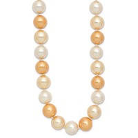 Sterling Silver Rhodium-plated 12-13mm Yellow, Gold and White Imitation Shell Pearl Hand-knotted Necklace, 18" view 2