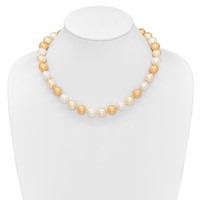 Sterling Silver Rhodium-plated 12-13mm Yellow, Gold and White Imitation Shell Pearl Hand-knotted Necklace, 18" view 3