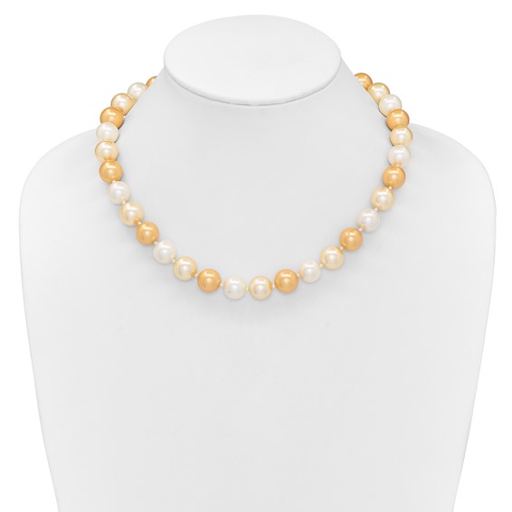 Majestik Sterling Silver Rhodium-plated 12-13mm Yellow and White Imitation Shell Pearl Hand-knotted Necklace