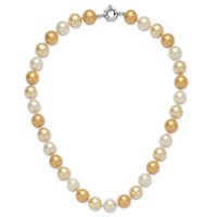 Sterling Silver Rhodium-plated 12-13mm Yellow, Gold and White Imitation Shell Pearl Hand-knotted Necklace, 18" view 4