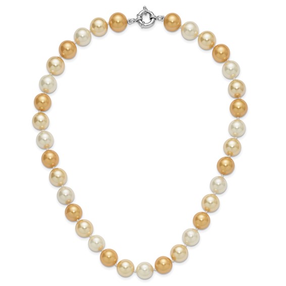 Majestik Sterling Silver Rhodium-plated 12-13mm Yellow and White Imitation Shell Pearl Hand-knotted Necklace