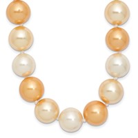 Sterling Silver Rhodium-plated 12-13mm Yellow, Gold and White Imitation Shell Pearl Hand-knotted Necklace, 18" view 1