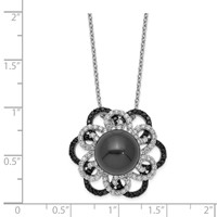 Sterling Silver Majestik Rh-pl 12-13mm Blk Shell Blk Wht CZ Necklace view 2