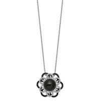 Sterling Silver Majestik Rh-pl 12-13mm Blk Shell Blk Wht CZ Necklace view 1