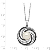 Sterling Silver Majestik Rh-plated 10-11mm Shell Blk and Wht CZ Necklace view 2