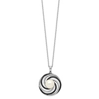 Sterling Silver Majestik Rh-plated 10-11mm Shell Blk and Wht CZ Necklace view 1