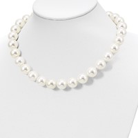 Sterling Silver Rhodium-plated 14-15mm White Shell Pearl Hand-knotted Necklace, 18" view 4