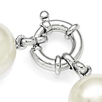 Sterling Silver Rhodium-plated 14-15mm White Shell Pearl Hand-knotted Necklace, 18" view 5