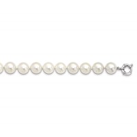 Sterling Silver Rhodium-plated 14-15mm White Shell Pearl Hand-knotted Necklace, 18" view 1