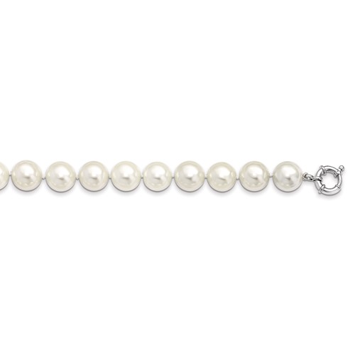 Sterling Silver Rhodium-plated 14-15mm White Shell Pearl Hand-knotted Necklace, 18"
