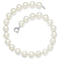 Sterling Silver Rhodium-plated 16-17mm White Shell Pearl Hand-knotted Necklace, 18" view 2