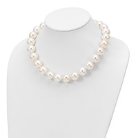 Sterling Silver Rhodium-plated 16-17mm White Shell Pearl Hand-knotted Necklace, 18" view 4