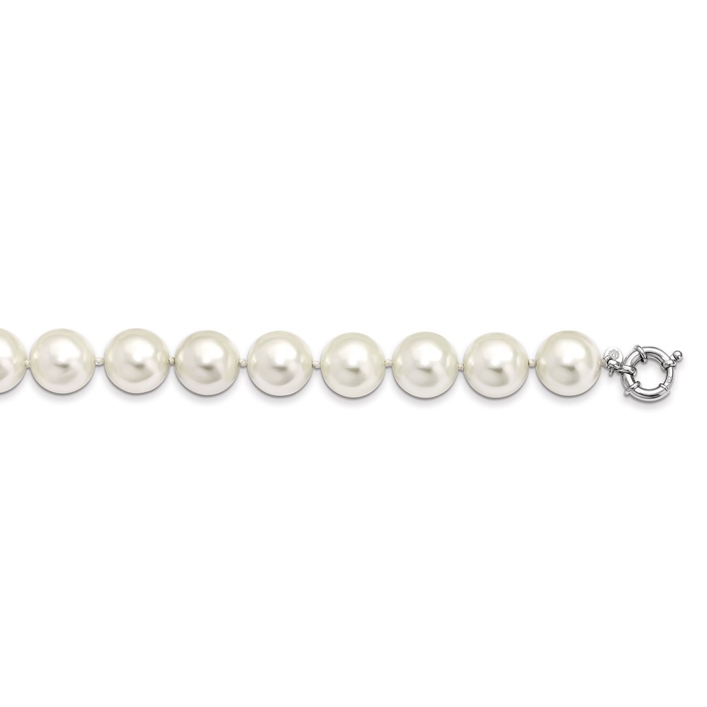 Sterling Silver Rhodium-plated 16-17mm White Shell Pearl Hand-knotted Necklace, 18"