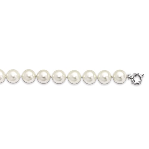 Sterling Silver Rhodium-plated 16-17mm White Shell Pearl Hand-knotted Necklace, 18"