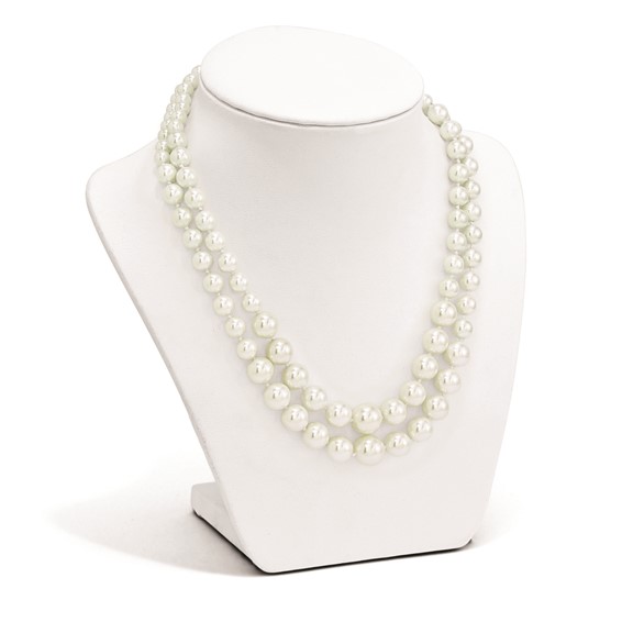 Majestik Sterling Silver Rhodium-plated 2 Row 6-12mm Graduated White Imitation Shell Pearl Hand-knotted Necklace with 2 inch Extender