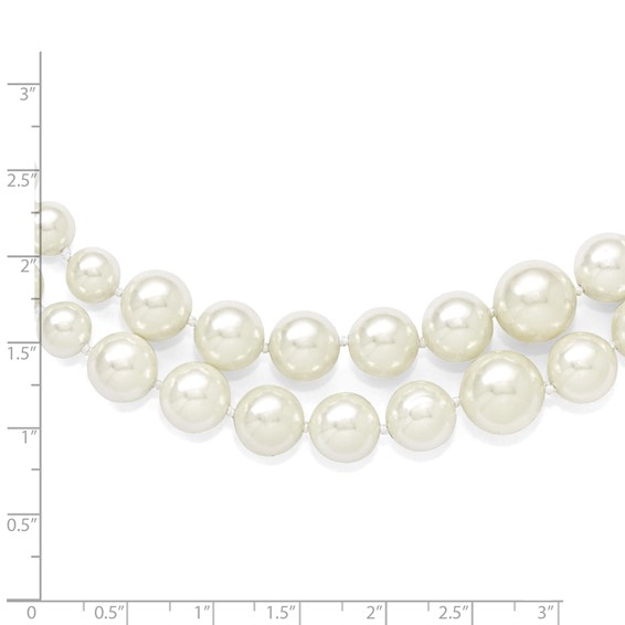 Majestik Sterling Silver Rhodium-plated 2 Row 6-12mm Graduated White Imitation Shell Pearl Hand-knotted Necklace with 2 inch Extender