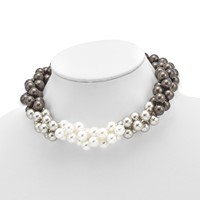 Sterling Silver Majestik Rh-pl 3 Row 10-11mm Gry Wt Blk Shell Necklace view 2
