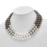 Sterling Silver Majestik Rh-pl 3 Row 10-11mm Gry Wt Blk Shell Necklace view 3