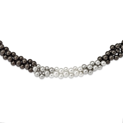 Sterling Silver Majestik Rh-pl 3 Row 10-11mm Gry Wt Blk Shell Necklace